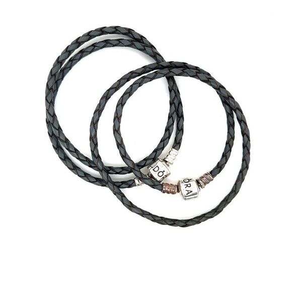 2 Pandora Gray Leather Cord Bracelets - Picture 3 of 3